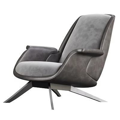 Modern Gray Single Sofa Design With Soft Velvet Upholstery And Metal Legs Structure 3d model