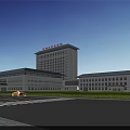 Modern Linhai City Hospital Building Exterior With Greenery Trees Road Vehicles And Pedestrians