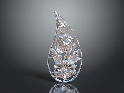 Elegant Silver Brooch With Floral And Leaf Patterns For Clothing Decoration Accessory 3d model