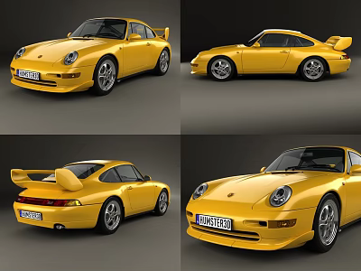 Yellow Sports Car Exterior Design Displayed From Multiple Angles With Shiny Finish 3d model