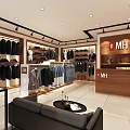 Modern Upscale Clothing Store Interior With Clothing Racks Sofa Seating And Reception Desk