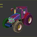 Red Tractor 3D Rendered Model With Large Black Tires And Cab
