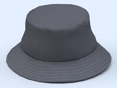 Gray Round Top Wide Brim Fabric Hat With Simple Design And Textured Surface 3d model
