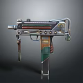 Futuristic Sci Fi Weapon Gun With Metallic Components Colorful Accents And Control Panel