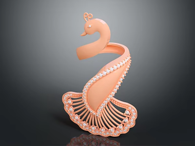 Elegant Pink Peacock Shaped Jewelry With Pearl And Diamond Accented Details 3d model