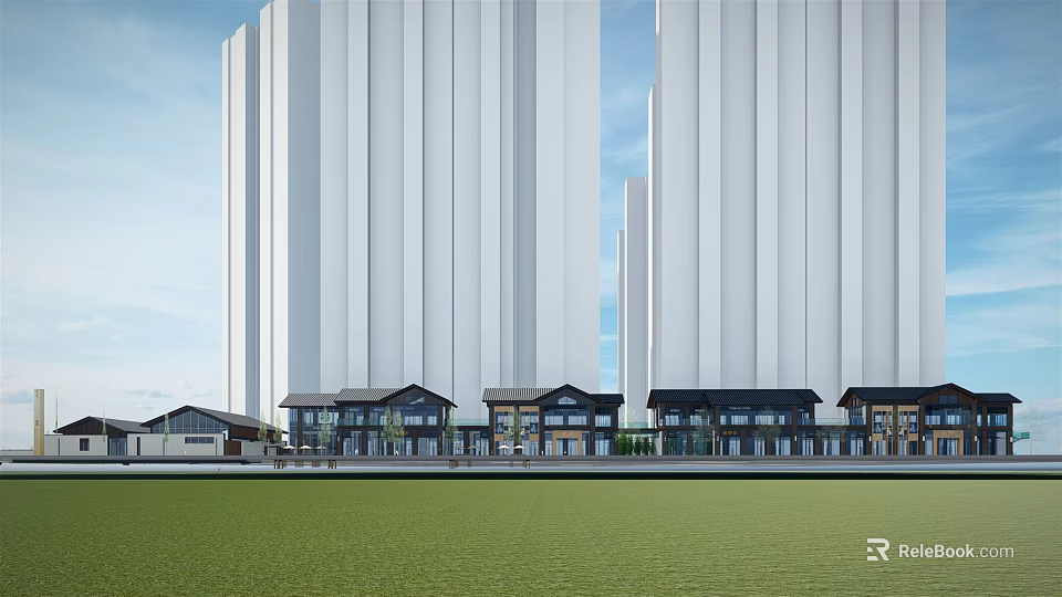 Modern Commercial Street With Stylish Shops Pedestrian Walkways And Green Landscapes 3d model 