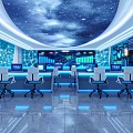 Modern Security Control Room With Multiple Monitoring Screens Consoles And Office Chairs