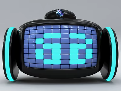Game Movie Robot Character With Pixel Expression Screen And Blue Glowing Wheels Black Casing 3d model