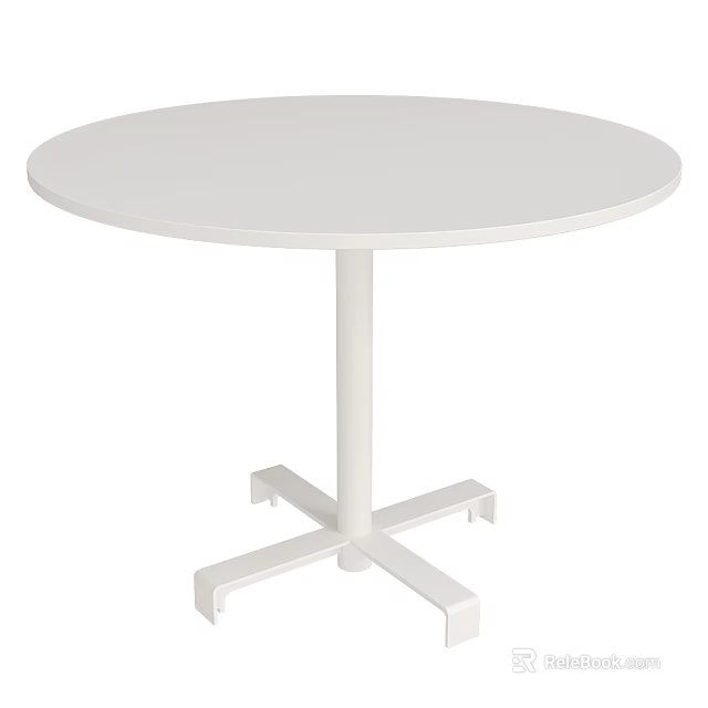 Round White Dining Table with Single Column Base and Cross Shaped Support 3d model