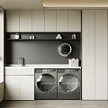 Modern Balcony Cabinet Interior Design With Countertop Sink And Double Washing Machine Dryer