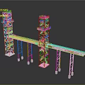 Pink Industrial Style Construction Towers And Bridge Structure With Multiple Support Columns 3d model