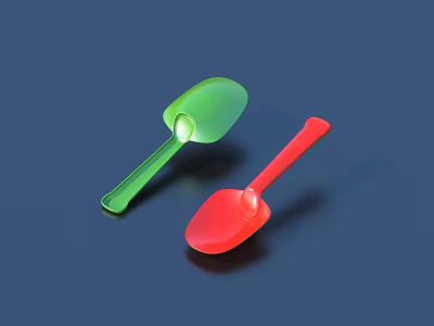 Two Colorful Plastic Spoons Green And Red For Kitchen Household Use 3d model
