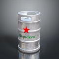 Silver Heineken Beer Keg With Red Star Logo On Reflective Surface