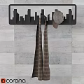 Black City Skyline Coat Rack With Plaid Coat And Hat 3d model