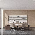 Modern Office Interior Design With Wooden Walls Desk Chairs And Shelves