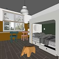 Modern Kids Room Interior With Built In Bed Green Wall Yellow Bookshelf And Study Desk