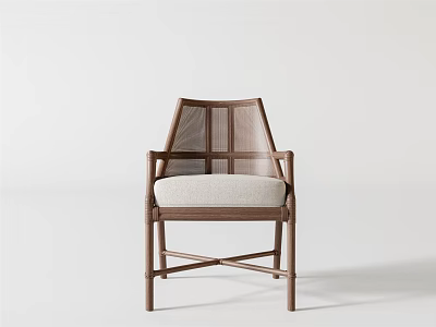 Modern Leisure Chair With Wooden Frame Woven Backrest And Padded Seat 3d model