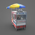 Hot Dogs And Drinks Food Cart With Yellow Blue Umbrella And Graphics