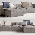 Cozy Modern Light Gray Sectional Sofa With Soft Pillows Throw Blanket And Side Table 3d model