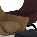 Modern Brown Burgundy Velvet Upholstered Accent Chairs Silver Metal Base With Black Ottoman