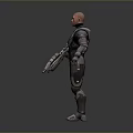 Sci Fi Warrior and Alien Creature Standing in Futuristic Armor with Tactical Weapon
