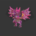 Colorful Pink Purple Building Blocks Sculpture With Intricate Wings And Ornate Patterns