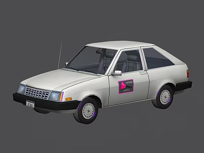 Vintage White Two Door Compact Car With Pink Logo And Purple Rims Exterior Design 3d model