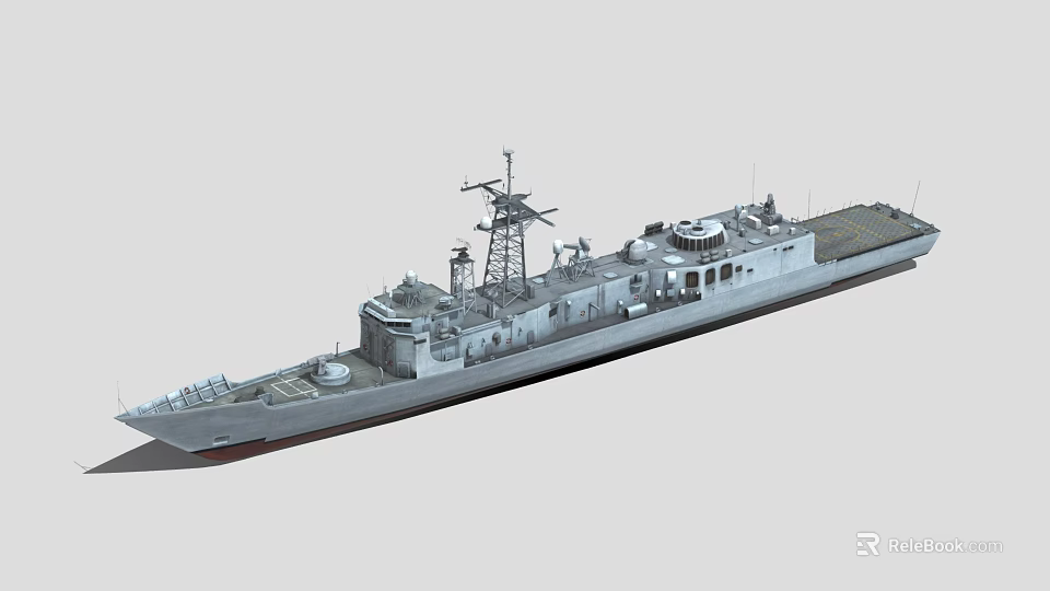 Gray Military Warship 3D Model With Deck Mast And Radar Equipment 3d model 