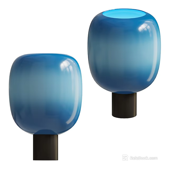 Blue Gradient Table Lamps with Black Base and Rounded Shade Modern Home Decor 3d model 