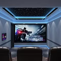 Modern Home Theater Interior Design With Starry Ceiling Blue Lighting And Leather Seats