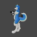 3D Game Movie Anthropomorphic Fox Character With Blue White Fur Standing Open Hands