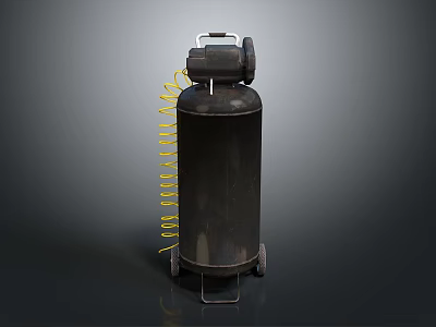 Black Portable Air Compressor With Cylindrical Tank And Yellow Hose 3d model