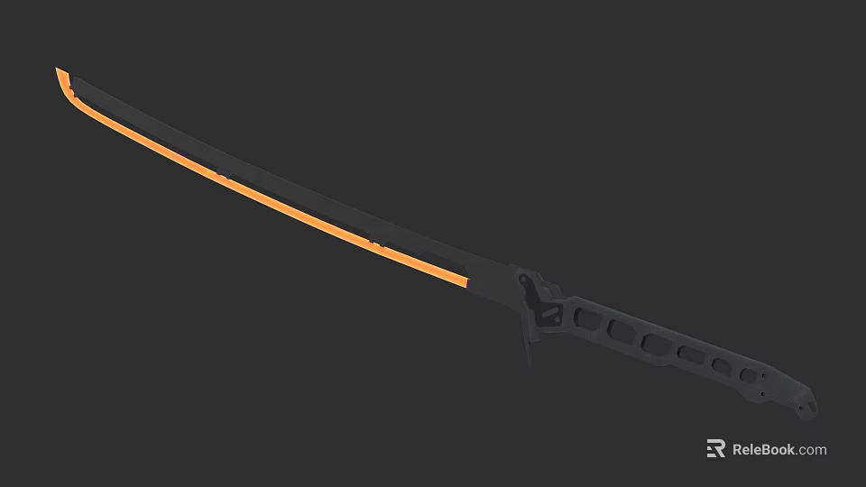 Black Handle Long Sword With Orange Blade And Modern Design 3d model 