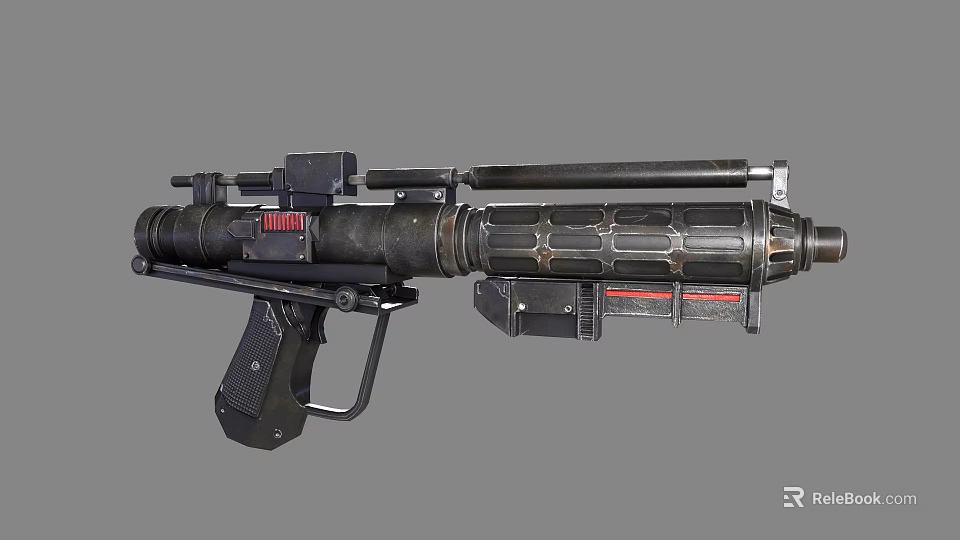 Futuristic Sci Fi Gun With Long Barrel Scope Grip And Red Indicator Lights 3d model 