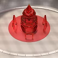 Fashion Runway Stage Featuring Red Tower Like Structure And Multi Tiered Seats 3d model