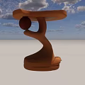 Modern Curved Wooden Bar Counter Design With Beige Sofa And Carpeted Floor