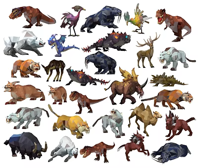 Low Poly Game Movie Characters With Various Fantasy Animal Designs 3d model