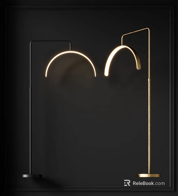 Modern Arc Floor Lamp With Gold Black Finish For Contemporary Interior Decor 3d model 