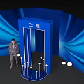 Blue Themed Event Entrance Featuring LOGO Background Light Effects And Man In Suit
