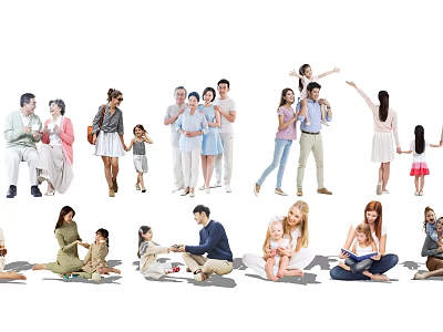Diverse Group of People in Different Poses Including Adults and Children 3d model
