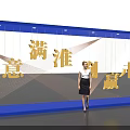 Ideal Photo Check-in Spot With Stage Background Golden Characters And Blue Decorations
