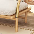 Stylish Single Sofa With Wooden Frame Beige Cushion Small Table Green Plant And Abstract Painting