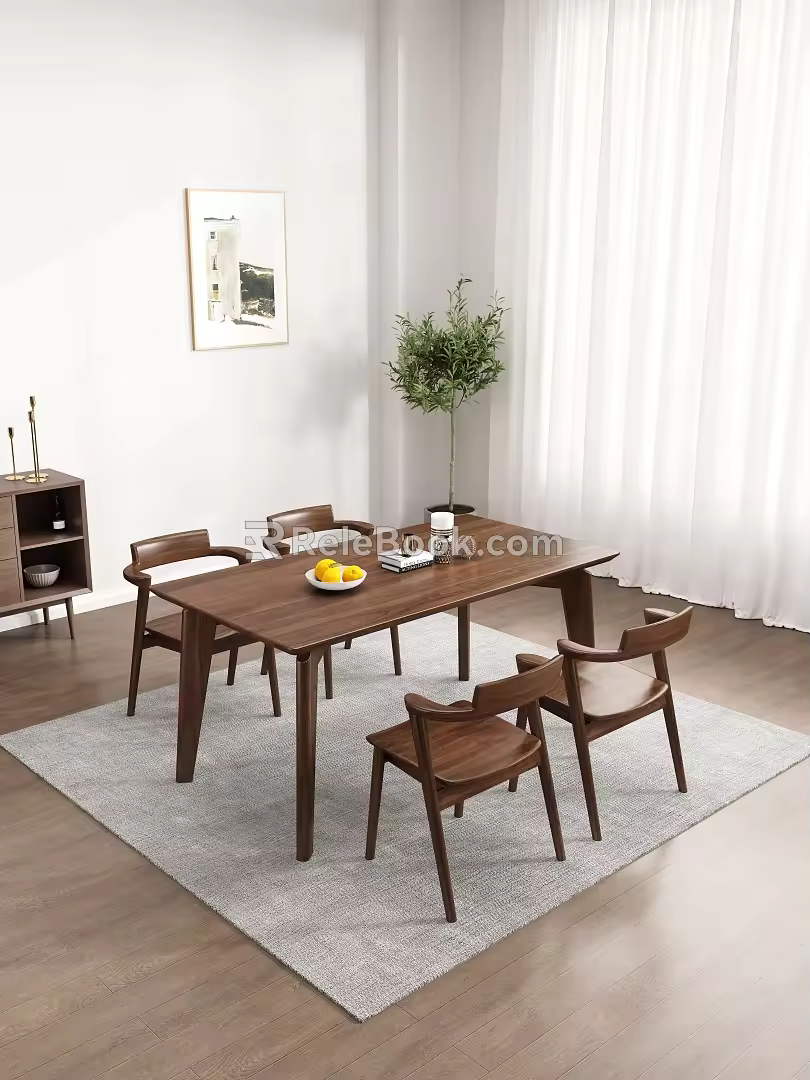 Nordic Simple Dining Table and Chair 3d model