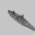Detailed Warship Model With Deck Turrets And Red Hull Structure 3d model