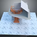 Wooden Staircase With Handrail And Landing On Patterned Floor Interior Design