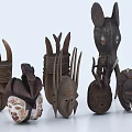 Traditional Handcrafted Wooden Masks With Various Shapes And Ethnic Cultural Patterns