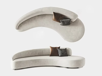Modern Curved Sectional Sofa with Light Colored Upholstery and Brown Gray Pillows 3d model