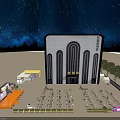 Modern Commercial Venue Under Starry Night With Outdoor Performance Stage And Tidy Comfortable Dining Areas