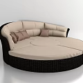 Rattan Round Sofa Design With Beige Cushions And Matching Ottoman Set