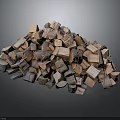Pile of natural wood and stone square blocks with varied textures
